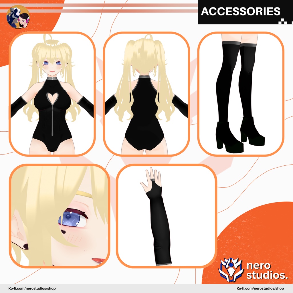 SEXY FULL BODYSUIT SET LINGERIE SUCCUBUS HOT LATEX GLOVES STOCKINGS GIRL VAMPIRE ELF (VROID FILE) / セクシー 女の子 ボディスーツ ランジェリー サキュバス ヴァンパイア ラテックス 手袋 ストッキング