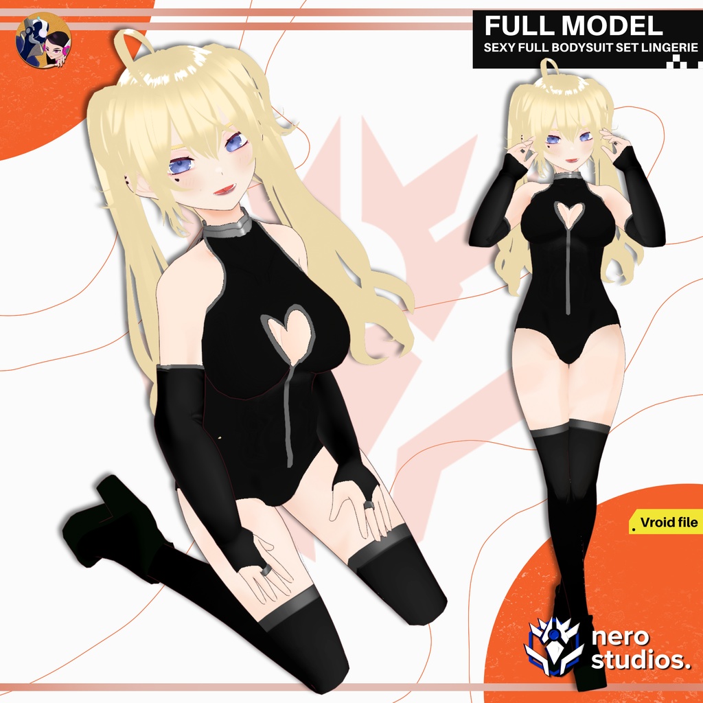 SEXY FULL BODYSUIT SET LINGERIE SUCCUBUS HOT LATEX GLOVES STOCKINGS GIRL VAMPIRE ELF (VROID FILE) / セクシー 女の子 ボディスーツ ランジェリー サキュバス ヴァンパイア ラテックス 手袋 ストッキング