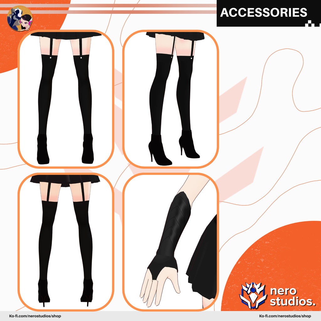 GOTH GIRL SEXY OUTFIT COSTUME STOCKINGS GLOVES DARK BODYSUIT FULL SET SHORT MESSY TO THE SIDE HAIRSTYLE (VROID FILE) / ゴシック セクシー 女の子 コスチューム ストッキング 手袋 ボディスーツ ヴァンパイア