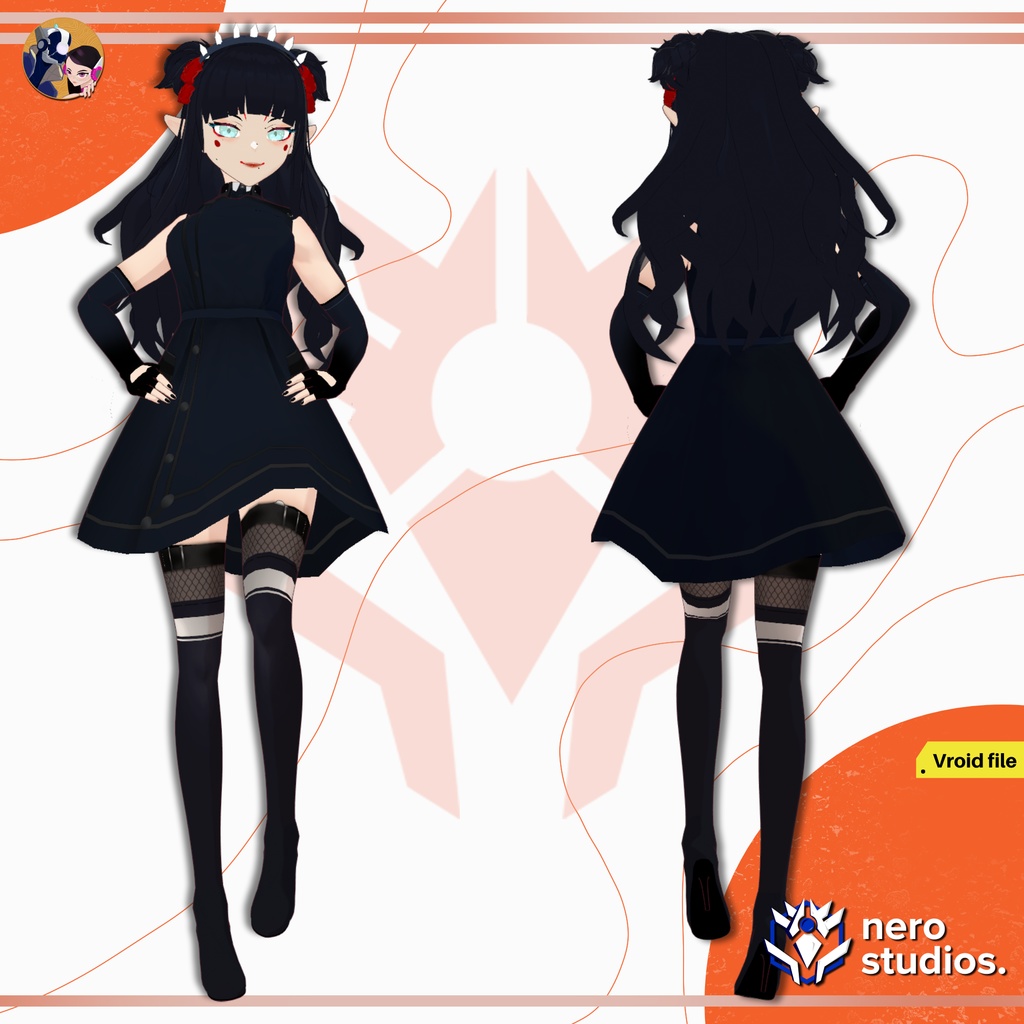 PUNK MILITARY SCIFI UNIFORM ELF CUTE SEXY GIRL STOCKINGS BOOTS HEELS HAIRSTYLE CROWN OUTFIT FULL SET PRESET (VROID FILE) / ゴシック SF ドレス 制服 エルフ かわいい 女の子 ストッキング ハイヒール クラウン