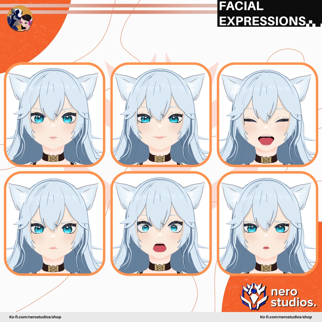 CAT GIRL VTUBER MODEL, CAT EARS, VROID CLOTHES, VTUBER MODEL, VROID ASSETS TEXTURE, HAIR & OUTFITS PRESETS INCLUDED IN VROID STUDIO FILES / 猫 女の子 猫娘 猫耳 3Dモデル ドレス ストッキング ファンタジー 子猫