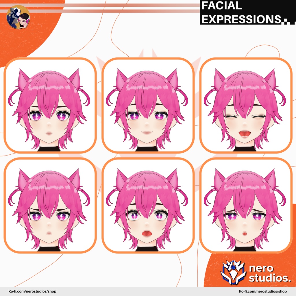 CAT GIRL VTUBER MODEL, CAT EARS, VROID CLOTHES, VTUBER MODEL, VROID ASSETS TEXTURE, HAIR & OUTFITS PRESETS INCLUDED IN VROID STUDIO FILES / 猫 女の子 猫娘 猫耳 3Dモデル ドレス ストッキング ファンタジー 子猫