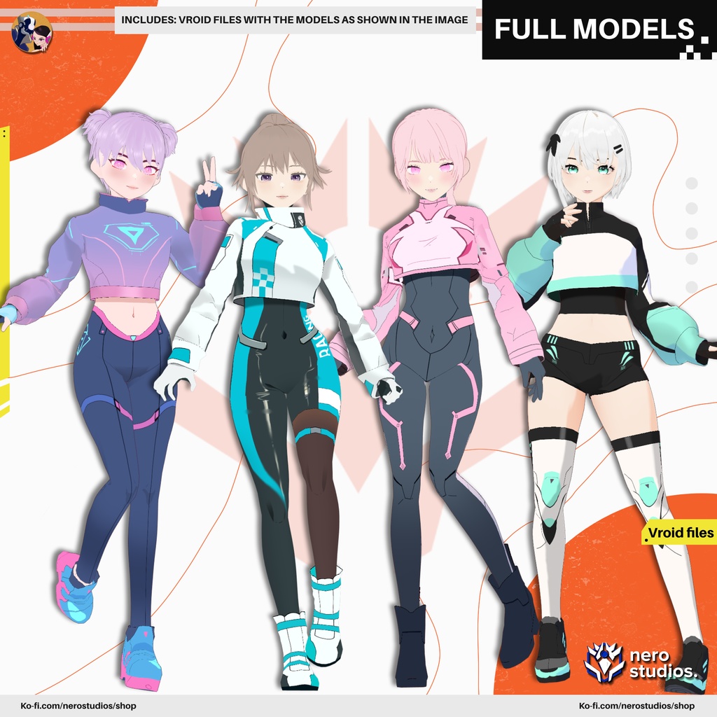 TECH SPORTSWEAR SCIFI OUTFIT CELL SHADED COSTUME SEXY BODYSUIT SPORT GIRL FUTURISTIC CUTE GIRL CYBERPUNK NEO FASHION (VROID FILES) / スポーツウェア SF 服装 セクシー ボディスーツ スポーツ 女の子 未来的な サイバーパンク