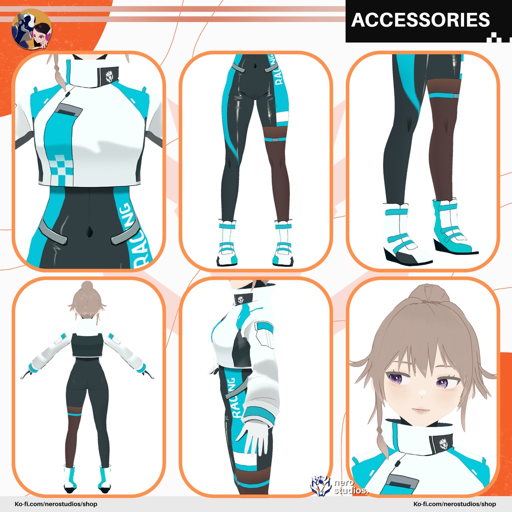 TECH SPORTSWEAR SCIFI OUTFIT CELL SHADED COSTUME SEXY BODYSUIT SPORT GIRL FUTURISTIC CUTE GIRL CYBERPUNK NEO FASHION (VROID FILES) / スポーツウェア SF 服装 セクシー ボディスーツ スポーツ 女の子 未来的な サイバーパンク