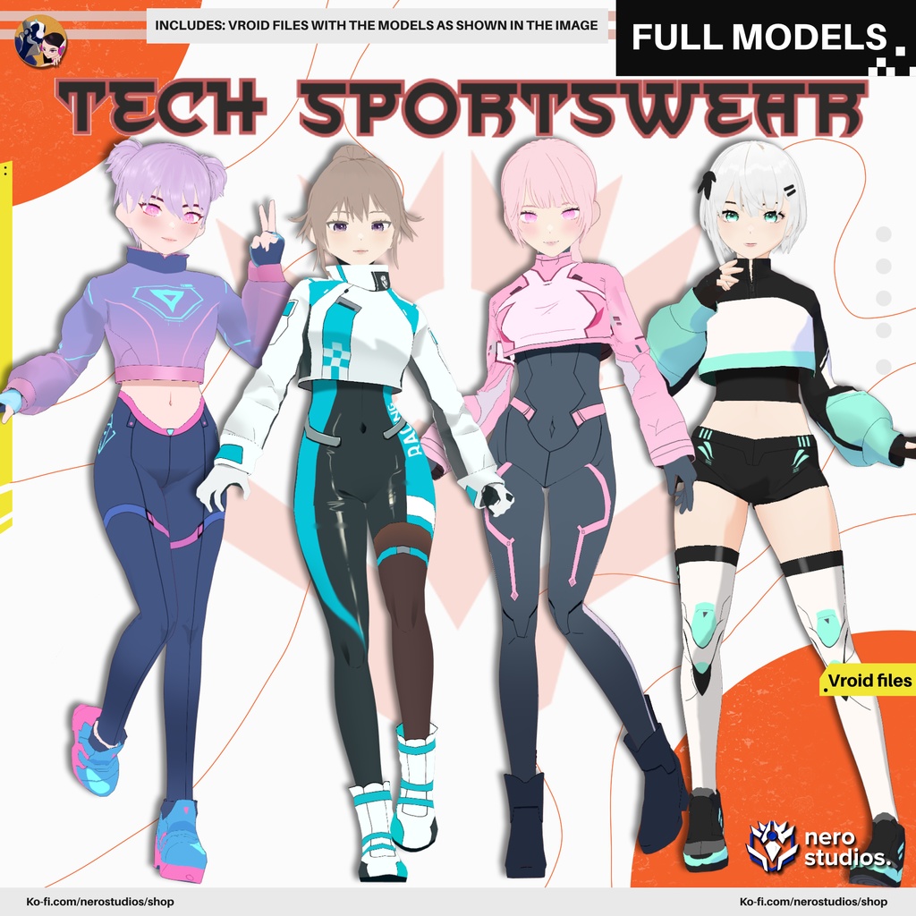 TECH SPORTSWEAR SCIFI OUTFIT CELL SHADED COSTUME SEXY BODYSUIT SPORT GIRL FUTURISTIC CUTE GIRL CYBERPUNK NEO FASHION (VROID FILES) / スポーツウェア SF 服装 セクシー ボディスーツ スポーツ 女の子 未来的な サイバーパンク