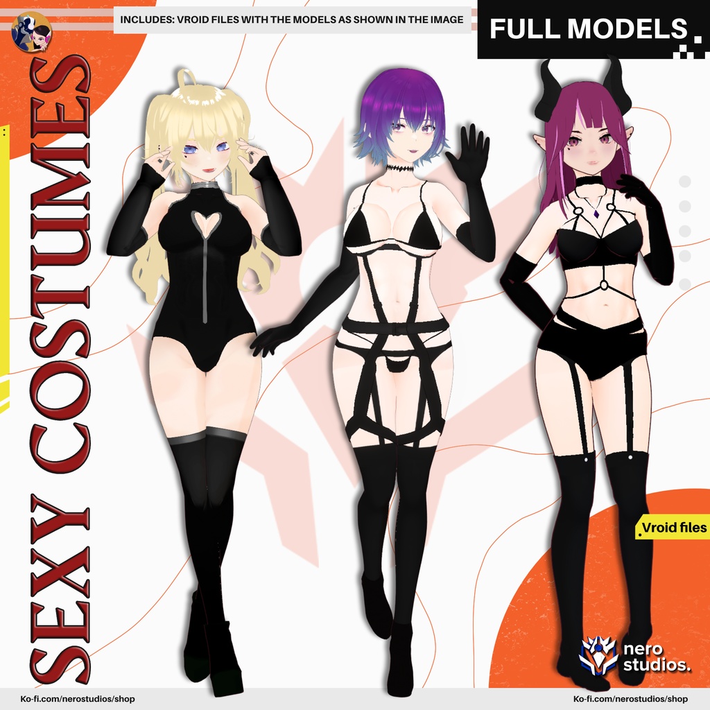 SEXY COSTUMES SET BIKINI STRAPS BODYSUIT SEXY, GOTHIC DEMON SUCCUBUS LATEX GLOVES STOCKINGS HIGH HEELS VAMPIRE ELF, 3Dモデル ランジェリー ラテックス 下着 ストラップ セクシー ハイヒール ゴシック エルフ ストッキング 手袋 ボディスーツ サキュバス 鬼