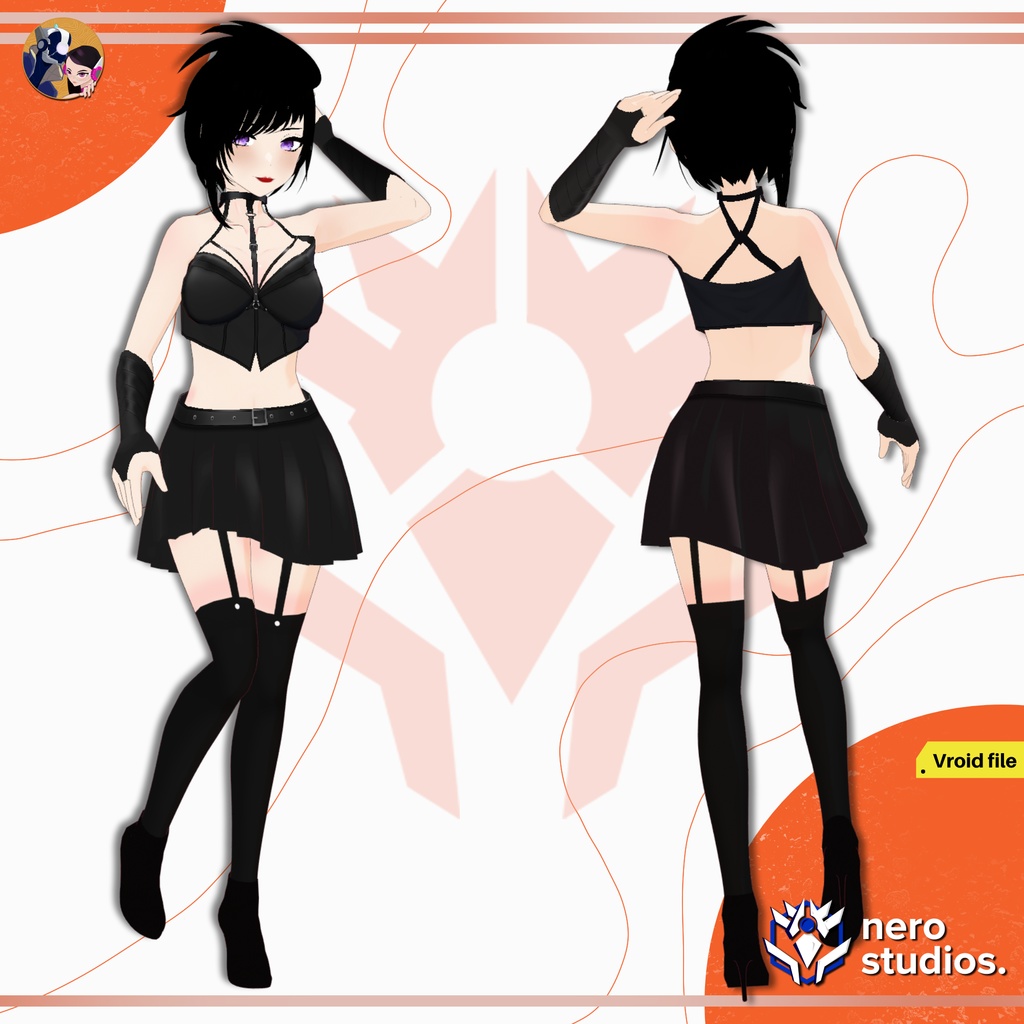 GOTHIC GIRLS SEXY OUTFIT FISHNET STOCKINGS GLOVES DARK DRESS PUNK SCI FI MESSY HAIR, VAMPIRE ELF, CORSET HIGH BOOTS, (VROID FILES) / ゴシック 女の子 網タイツ ストッキング 手袋 ハイヒール 黒ワンピ SF ヴァンパイア エルフ コルセット