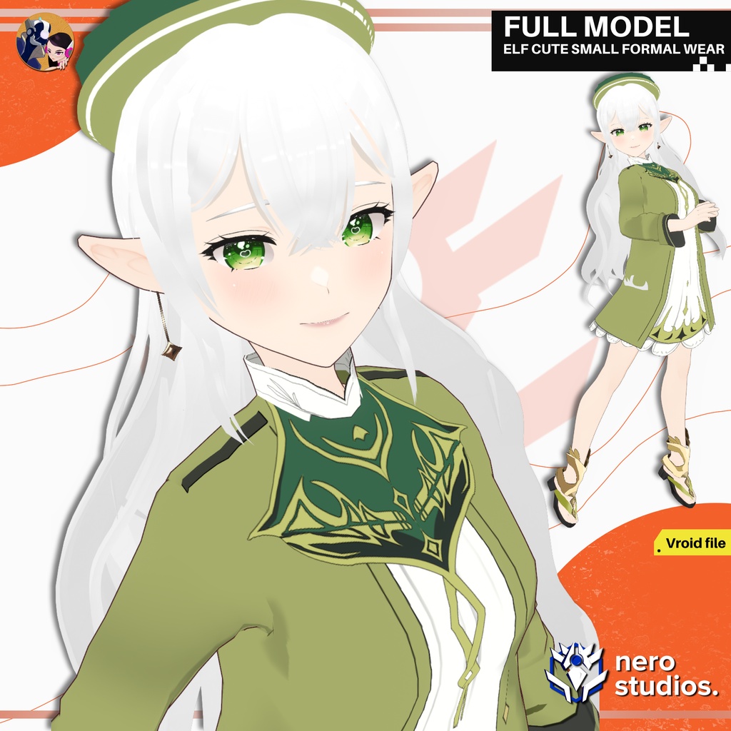FANTASY ELF ELEGANT SCIFI DRESS FULL OUTFIT SET ELVES VAMPIRES CUTE SEXY ANIME STYLE HAIR PRESET COAT GLOVES SOCKS HEELS (VROID FILES) / エルフ エレガント ファンタジー ドレス ストッキング 手袋 かわいい セクシー 3Dモデル