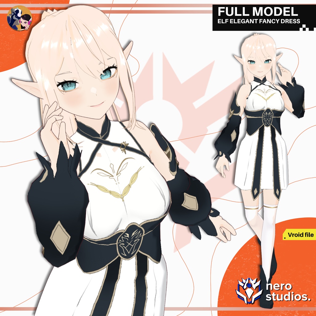 FANTASY ELF ELEGANT SCIFI DRESS FULL OUTFIT SET ELVES VAMPIRES CUTE SEXY ANIME STYLE HAIR PRESET COAT GLOVES SOCKS HEELS (VROID FILES) / エルフ エレガント ファンタジー ドレス ストッキング 手袋 かわいい セクシー 3Dモデル