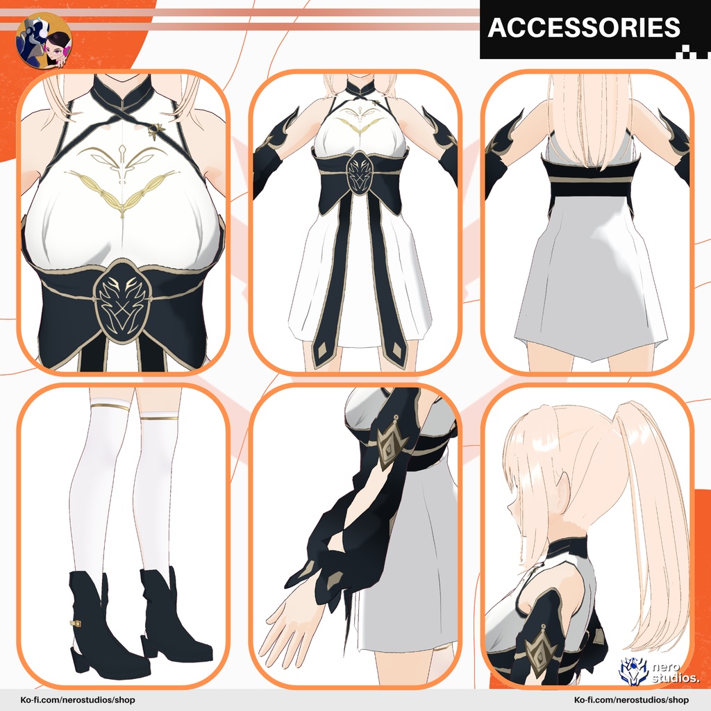 FANTASY ELF ELEGANT SCIFI DRESS FULL OUTFIT SET ELVES VAMPIRES CUTE SEXY ANIME STYLE HAIR PRESET COAT GLOVES SOCKS HEELS (VROID FILES) / エルフ エレガント ファンタジー ドレス ストッキング 手袋 かわいい セクシー 3Dモデル