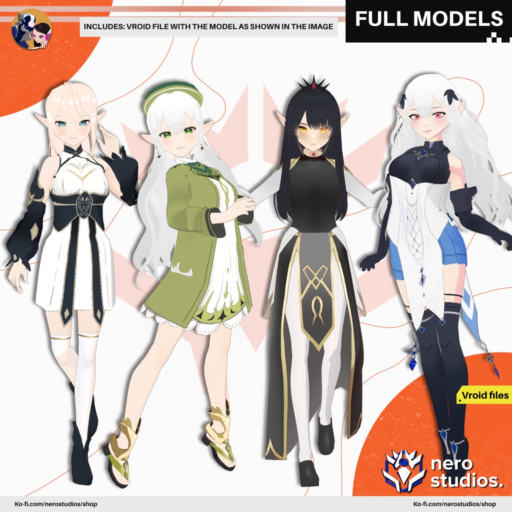 ELF ELEGANT FANTASY SCIFI DRESS FULL OUTFIT SET ELVES VAMPIRES CUTE SEXY ANIME STYLE HAIR PRESET COAT GLOVES SOCKS HEELS (VROID FILES) / エルフ エレガント ファンタジー ドレス ストッキング 手袋 かわいい セクシー 3Dモデル