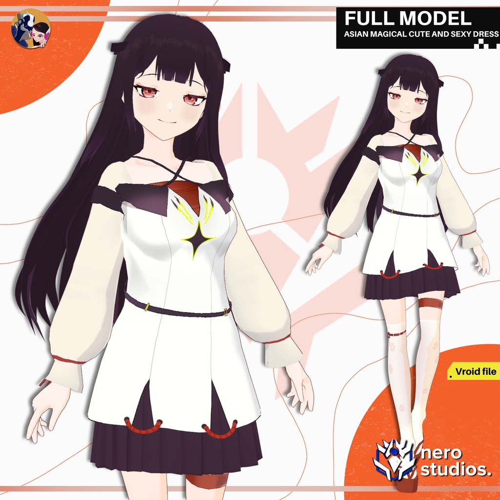 ASIAN MAGICAL CUTE AND SEXY DRESS GIRL OUTFIT ASIAN ORIENTAL ANIME STYLE CEL SHADED HAIRSTYLE PRESET (VROID FILE) / 和風 かわいい ドレス 魔法の 女の子 和服 オリエンタル 3DCG
