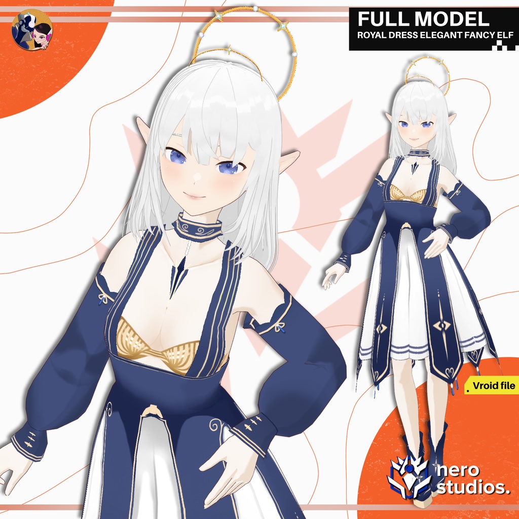 ROYAL DRESS ELEGANT FANCY ELF MAGICAL OUTFIT FANTASY SET VROID TEXTURE PRESET (VROID FILE) / ロイヤル エレガント ドレス かわいい エルフ 魔法のような ファンタジー 女の子