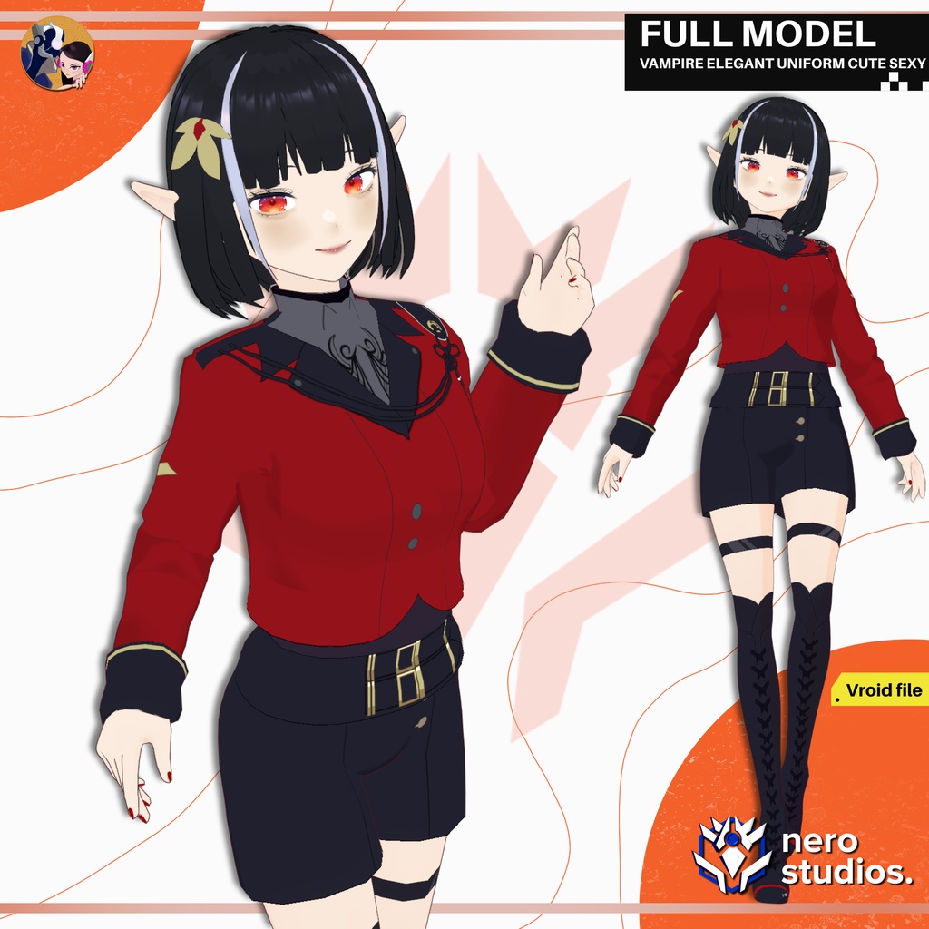 VAMPIRE ELEGANT UNIFORM CUTE SEXY GIRL SHORT LONG BOOTS DARK GOTH STYLE PRESET FULL SET HAIRSTYLE (VROID FILE) / ヴァンパイア エルフ 女の子 エレガント 制服 ファンタジー パンツ ブーツ ゴシック