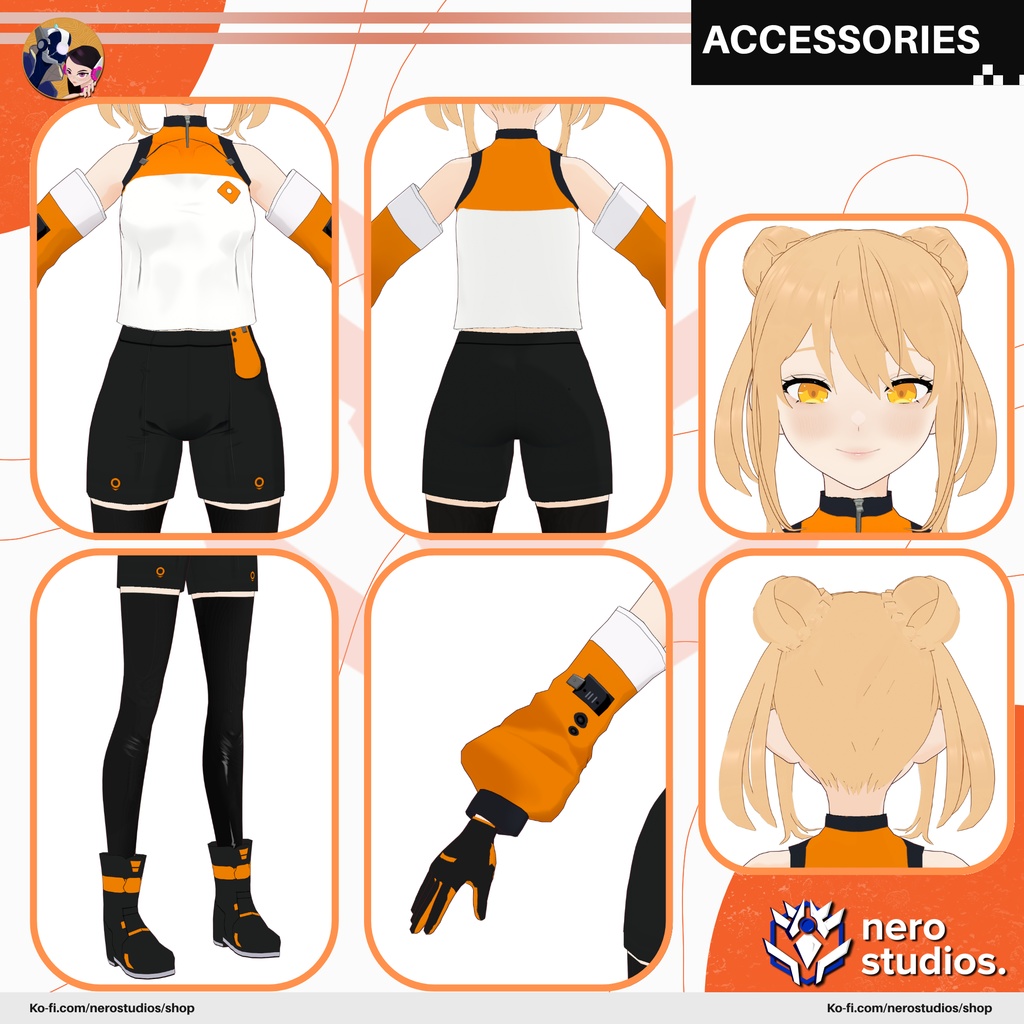 SCIFI CYBERPUNK NEO URBAN MODERN FUTURISTIC CUTE SEXY UNIFORM SKIRT TOP SOCKS STOCKINGS SNEAKERS OUTFIT SET PRESET TEXTURES HAIR (VROID FILE) / SF サイバーパンク 制服 未来的な セクシー 女の子