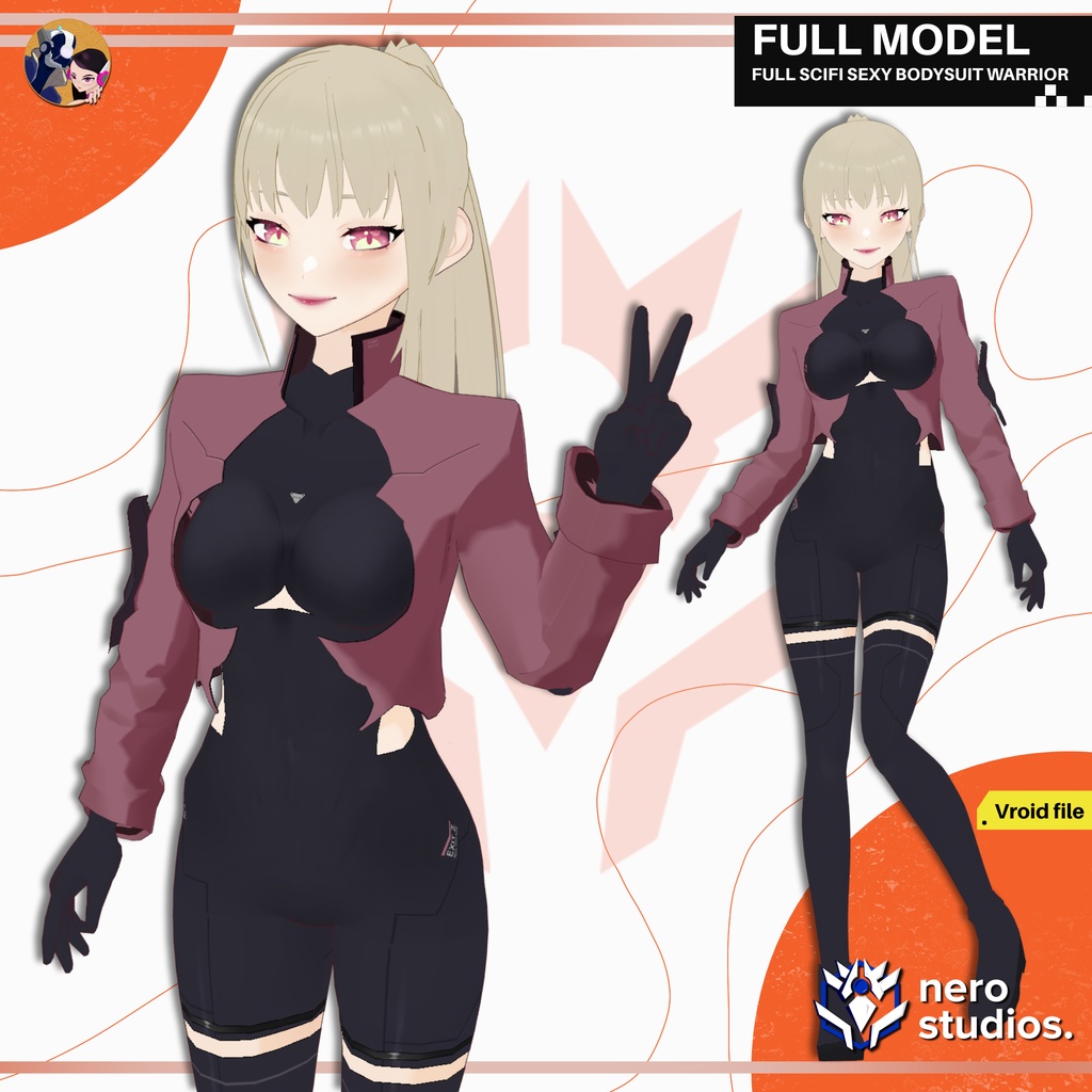 FULL SCIFI SEXY BODYSUIT WARRIOR CYBER PUNK OUTFIT TIGHT FIT PRESET HAIRSTYLE GIRL ARMOR SPACE (VROID FILE) / スポーツウェア SF 服装 セクシー ボディスーツ スポーツ 女の子 未来的な サイバーパンク