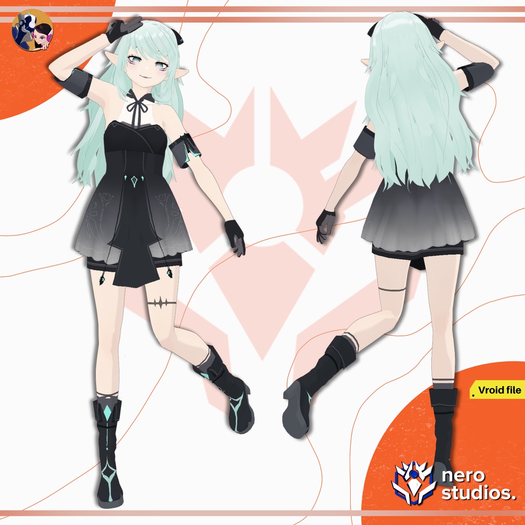 DRESS CUTE FANTASY ELF NIGHT DRESS UNIFORM RPG STYLE SEXY FAIRY GIRL FULL OUTFIT SET AND HAIRSTYLE (VROID FILE) / ロイヤル エレガント ドレス かわいい エルフ 魔法のような ファンタジー 女の子