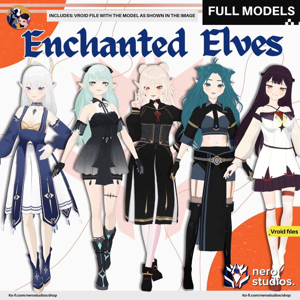 ENCHANTED ELF VROID SET ELEGANT FANTASY SCIFI DRESS ELVES CUTE SEXY ANIME STYLE HAIR PRESET MEDIEVAL DREAMY FULL OUTFIT (VROID FILES) / エルフ エレガント ファンタジー ドレス ストッキング 手袋 かわいい セクシー 3Dモデル 魔法使い
