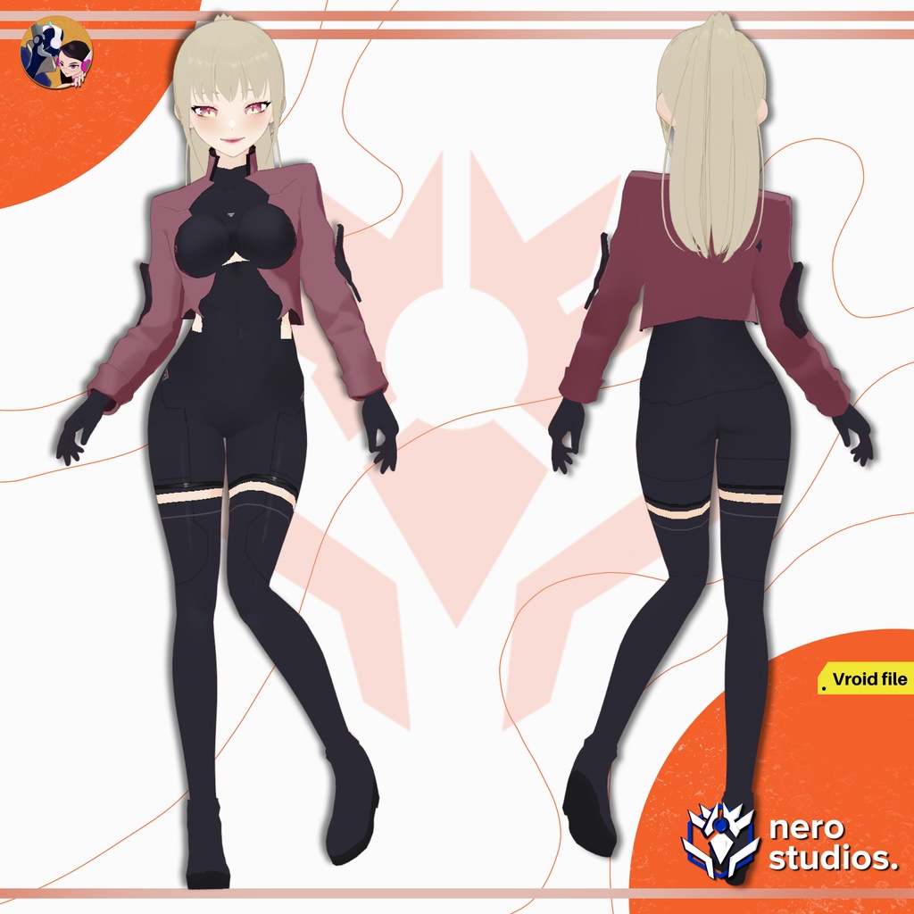 CYBERPUNK VTUBER SCIFI UNIFORM CUTE SEXY MODERN NEO FUTURITIC OUTFIT SCIFI BODYSUIT DRESS TECH GEAR CELL SHADED ANIME ARMOR SCI FI COSTUME / 3Dモデル ドレス SF ボディスーツ 未来的な 鎧 テックウェア ブーツ ファンタジー