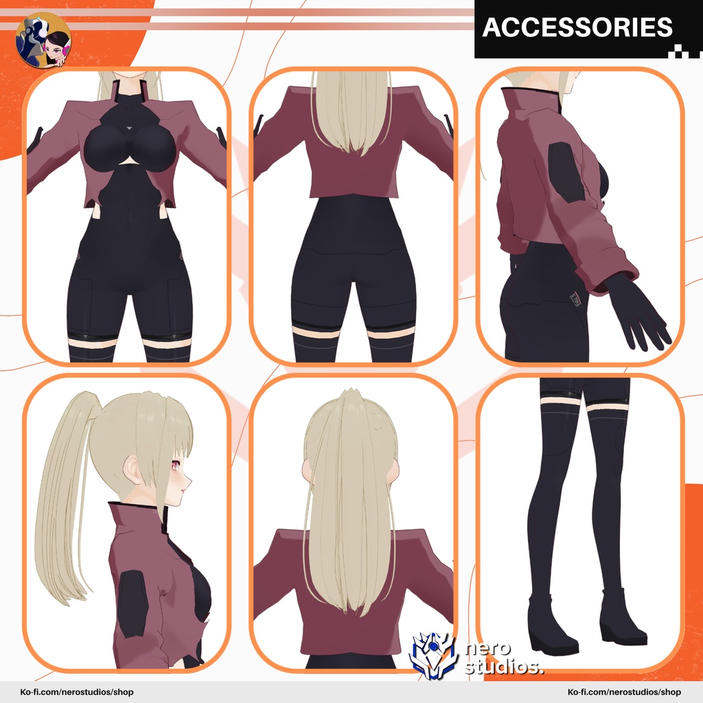 CYBERPUNK VTUBER SCIFI UNIFORM CUTE SEXY MODERN NEO FUTURITIC OUTFIT SCIFI BODYSUIT DRESS TECH GEAR CELL SHADED ANIME ARMOR SCI FI COSTUME / 3Dモデル ドレス SF ボディスーツ 未来的な 鎧 テックウェア ブーツ ファンタジー