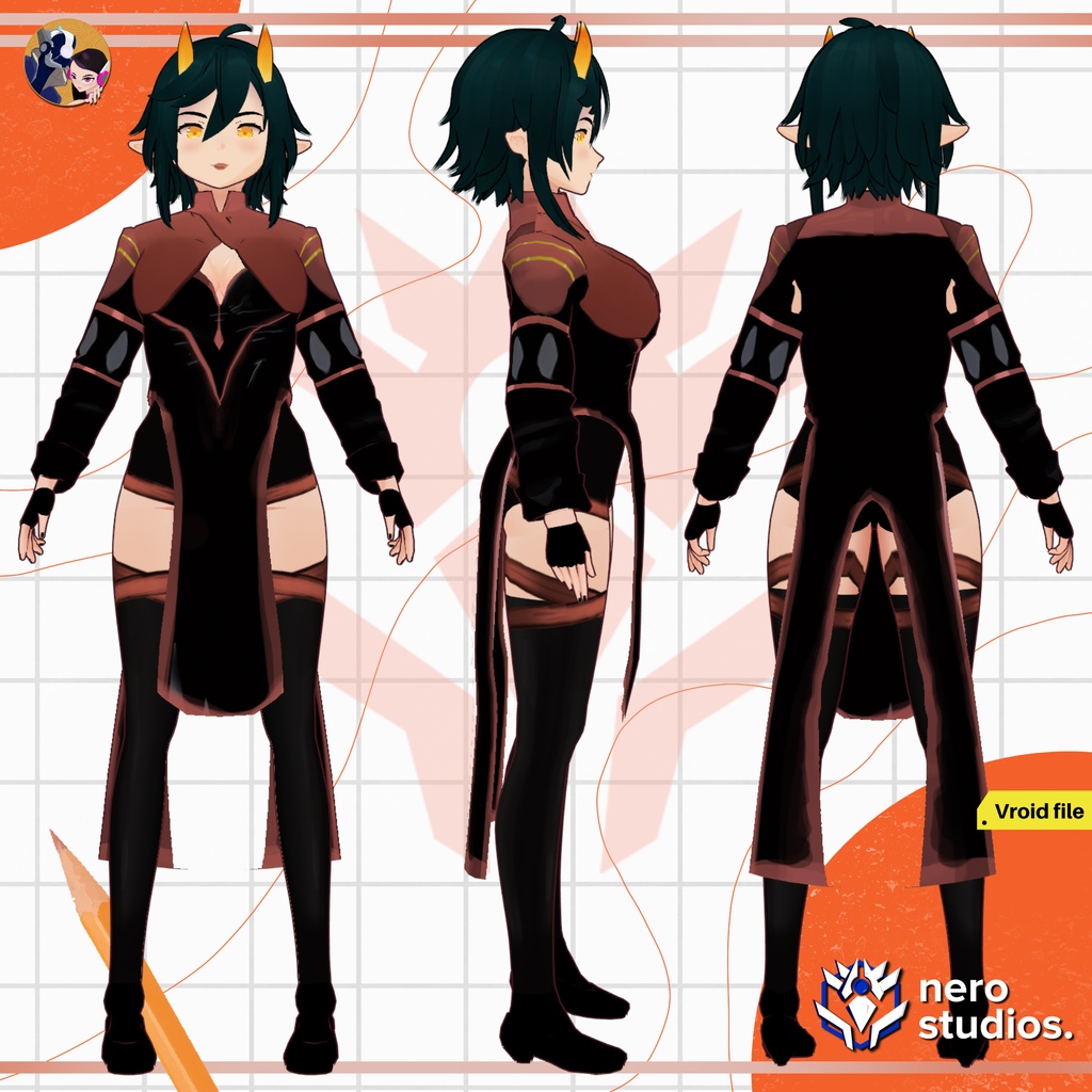 WARRIOR FANTASY SCI FI ORIENTAL OUTFIT FIGHTER CUTE SCIFI GIRL DEMON ELF RPG PRIEST BOSS UNIFORM ARMOR HORNED TATTOO AND MUSCLES (VROID FILES) / 武士 鎧 SF ファンタジー オリエンタル 中世の エルフ 角 入れ墨 筋肉 コスチューム