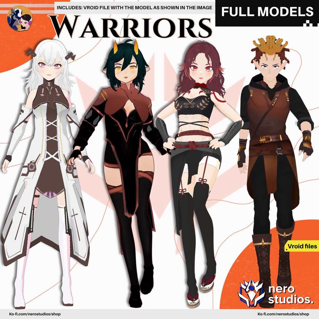 WARRIOR FANTASY SCI FI ORIENTAL OUTFIT FIGHTER CUTE SCIFI GIRL DEMON ELF RPG PRIEST BOSS UNIFORM ARMOR HORNED TATTOO AND MUSCLES (VROID FILES) / 武士 鎧 SF ファンタジー オリエンタル 中世の エルフ 角 入れ墨 筋肉 コスチューム