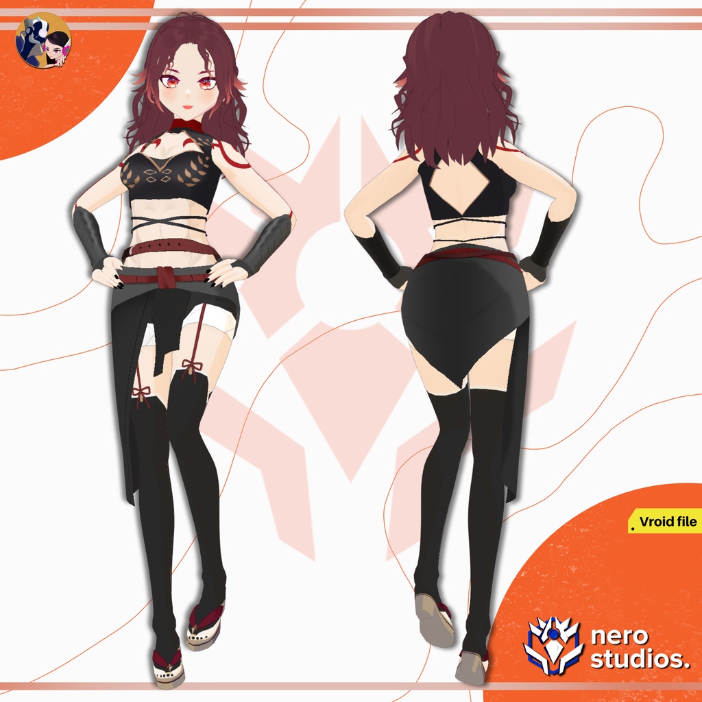 WARRIOR FANTASY SCI FI ORIENTAL OUTFIT FIGHTER CUTE SCIFI GIRL DEMON ELF RPG PRIEST BOSS UNIFORM ARMOR HORNED TATTOO AND MUSCLES (VROID FILES) / 武士 鎧 SF ファンタジー オリエンタル 中世の エルフ 角 入れ墨 筋肉 コスチューム