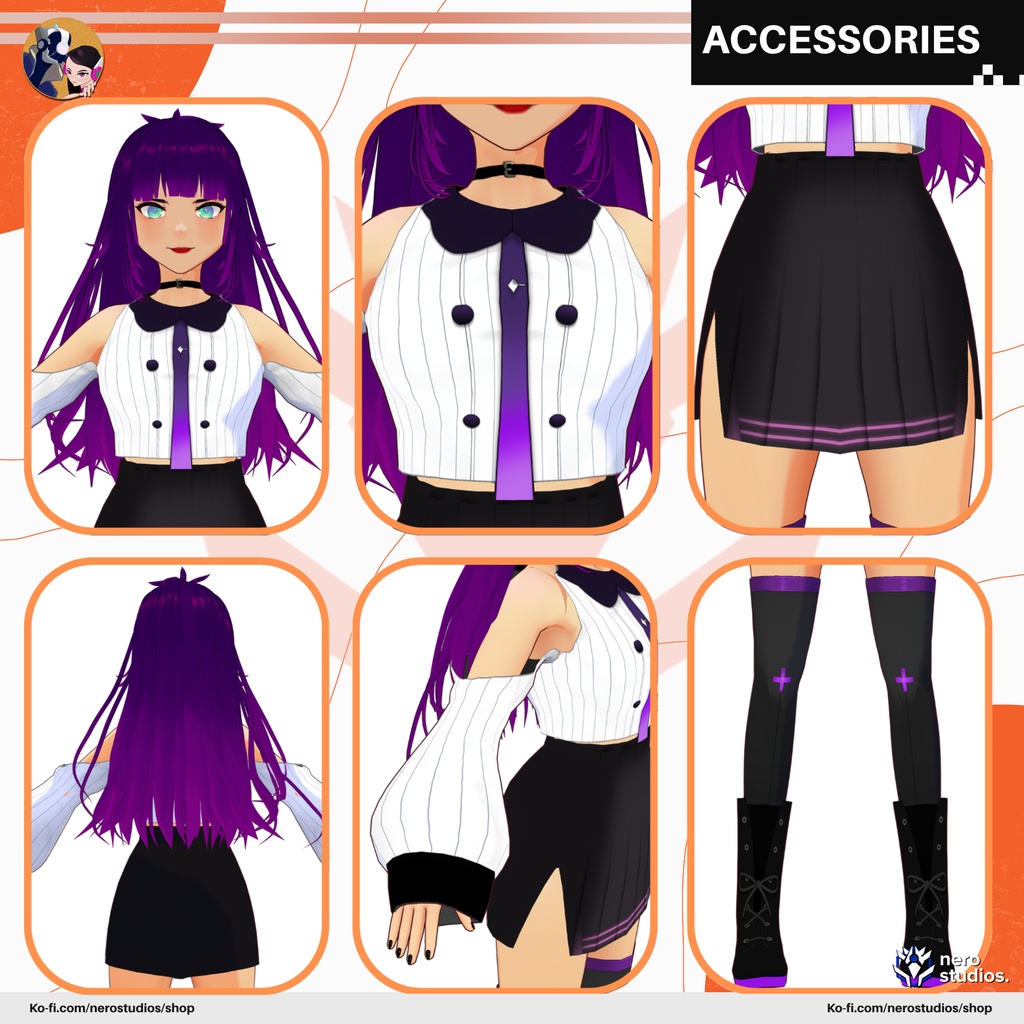 URBAN OUTFITS WITH CHAINS BEANNIE AND BEARD, URBAN STYLE, URBAN WEAR, KAKASHI CELL SHADED, SCIFI CYBERWEAR FUTURISTIC, CUTE SEXY UNIFORM SKIRT (VROID FILES) / 都会的な 都市 SF 未来的な