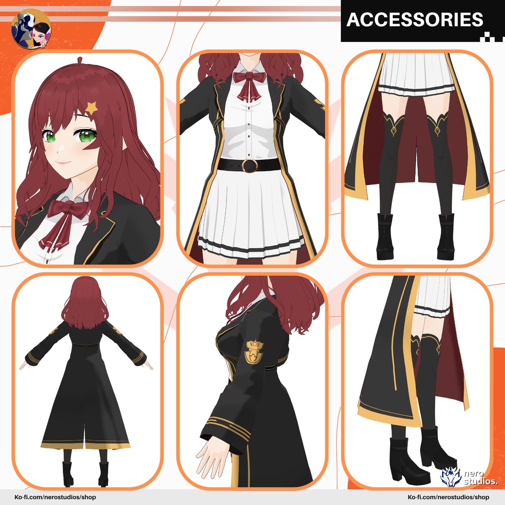 WIZARD UNIFORM SCHOOL MAGICIAN MAGIC SHOUJO SHŌJO CUTE GIRL OUTFIT HAIRSTYLE FULL SET PRESET (VROID FILE) / 魔法使い マジシャン 魔法のような 女の子 制服 ファンタジー 3Dモデル