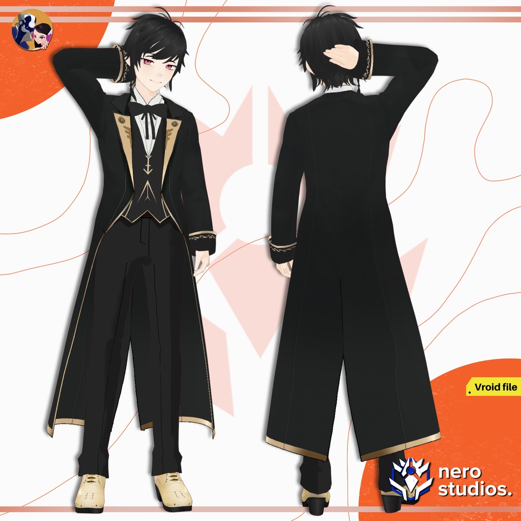 MAGICIAN WIZARD UNIFORM MAGIC SCHOOL BOY MAN COAT ELEGANT FANCY SET OUTFIT TEXTURE PRESET FULL HAIRSTYLE HANDSOME (VROID FILE) / 魔法使い マジシャン 魔法のような 制服 ファンタジー 3Dモデル