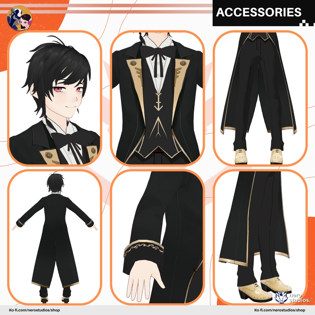 MAGICIAN WIZARD UNIFORM MAGIC SCHOOL BOY MAN COAT ELEGANT FANCY SET OUTFIT TEXTURE PRESET FULL HAIRSTYLE HANDSOME (VROID FILE) / 魔法使い マジシャン 魔法のような 制服 ファンタジー 3Dモデル