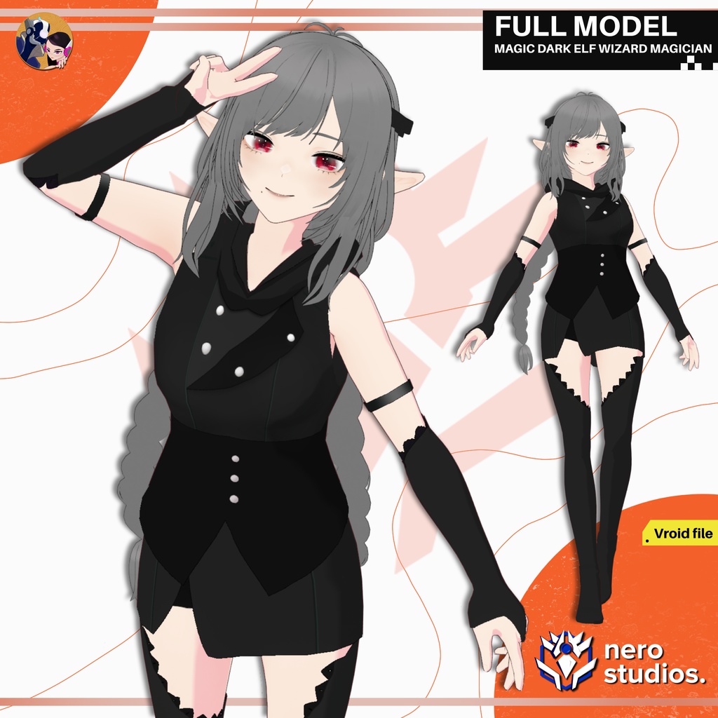 MAGIC DARK ELF WIZARD MAGICIAN FANTASY CUTE AND SEXY GIRL (VROID FILE) / 魔法使い マジシャン 魔法のような エルフ 女の子 制服 ファンタジー 3Dモデル ゴシック