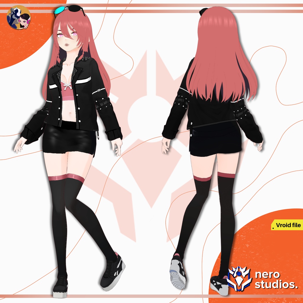 CASUAL MODERN OUTFITS, SEXY DARK GOTH HIGH BOOTS CASUAL URBAN STYLE SCIFI FUTURISTIC, CASUAL WEAR SEXY GIRL SKIRT STOCKINGS (VROID FILES) / カジュアルウェア タイツ ストッキング スカート ハイヒール ジャケット レザー SF