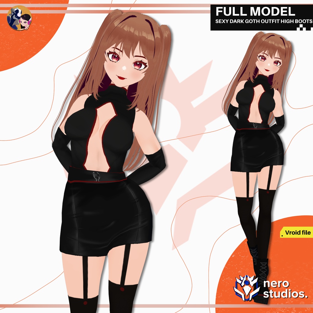 CASUAL MODERN OUTFITS, SEXY DARK GOTH HIGH BOOTS CASUAL URBAN STYLE SCIFI FUTURISTIC, CASUAL WEAR SEXY GIRL SKIRT STOCKINGS (VROID FILES) / カジュアルウェア タイツ ストッキング スカート ハイヒール ジャケット レザー SF