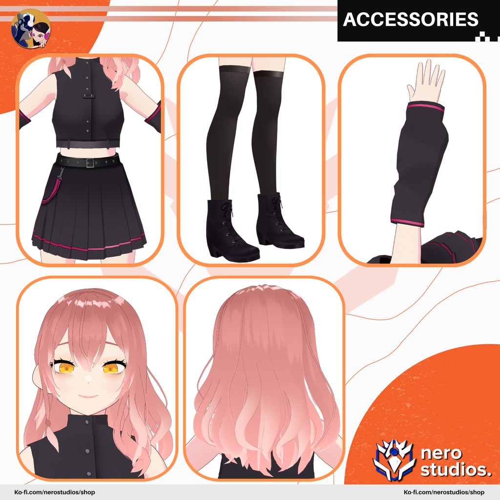 CASUAL MODERN OUTFITS, SEXY DARK GOTH HIGH BOOTS CASUAL URBAN STYLE SCIFI FUTURISTIC, CASUAL WEAR SEXY GIRL SKIRT STOCKINGS (VROID FILES) / カジュアルウェア タイツ ストッキング スカート ハイヒール ジャケット レザー SF