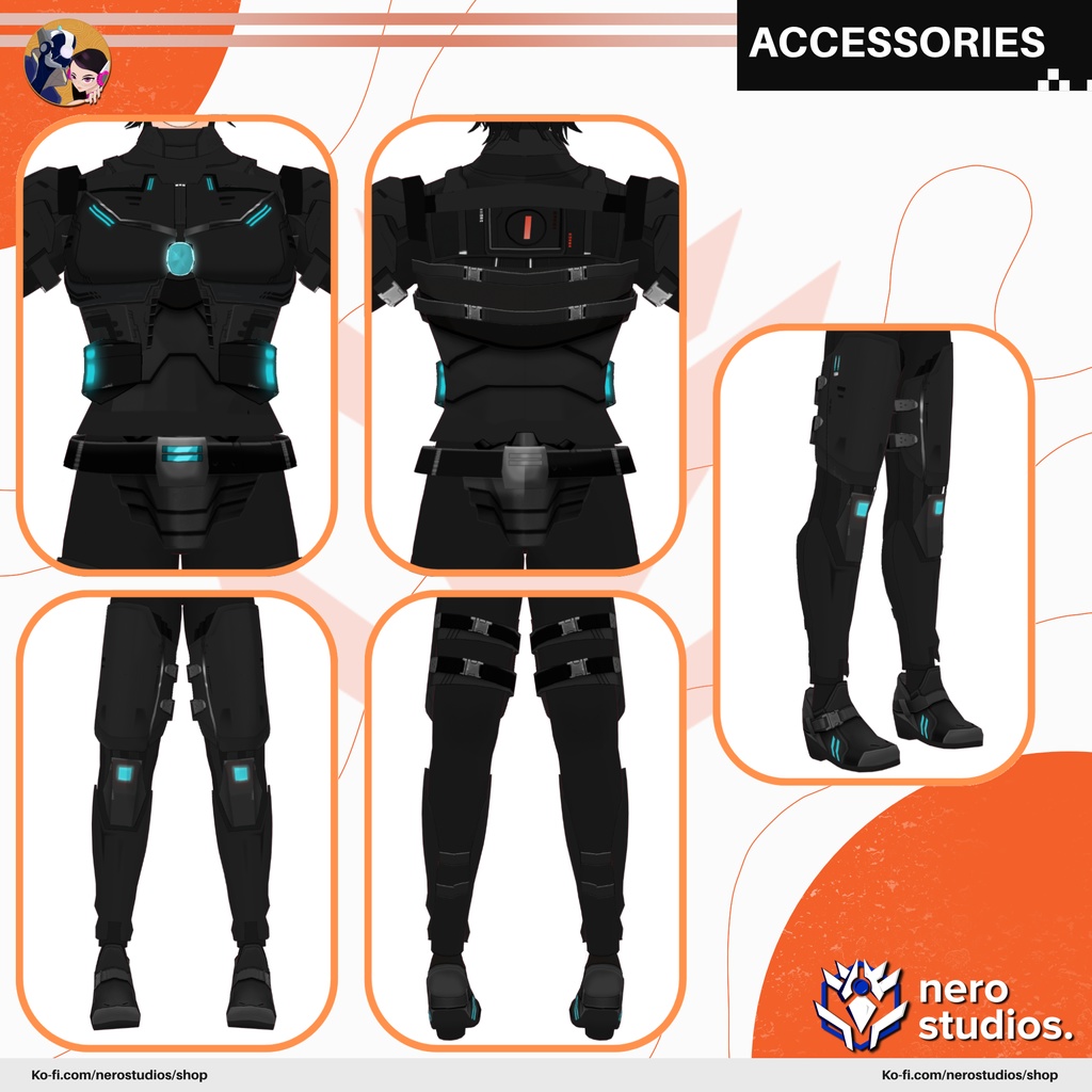 ARMOR SCI FI COSTUME PLATES FULL SET MALE AND FEMALE PRESET PACK TEXTURE OUTFIT FANTASY UNIFORM (VROID FILES) / 鎧 SF 未来的な コスチューム ブーツ サイバー テクスチャ サングラス VRoid用衣装 サイバーパンク スーツ