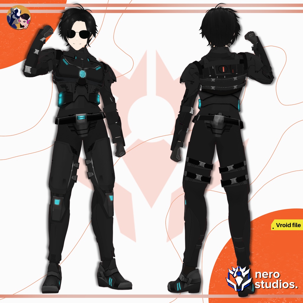 ARMOR SCI FI COSTUME PLATES FULL SET MALE AND FEMALE PRESET PACK TEXTURE OUTFIT FANTASY UNIFORM (VROID FILES) / 鎧 SF 未来的な コスチューム ブーツ サイバー テクスチャ サングラス VRoid用衣装 サイバーパンク スーツ