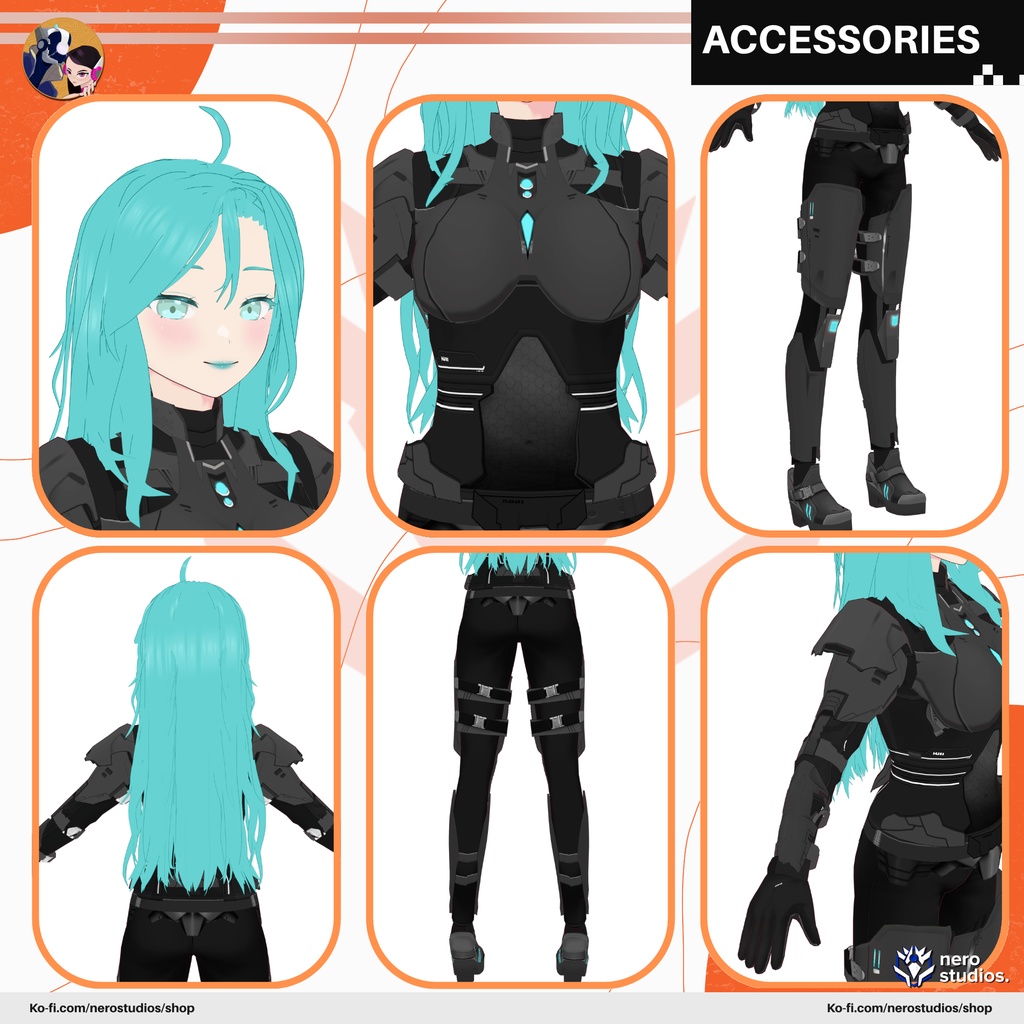 ARMOR SCI FI COSTUME PLATES FULL SET MALE AND FEMALE PRESET PACK TEXTURE OUTFIT FANTASY UNIFORM (VROID FILES) / 鎧 SF 未来的な コスチューム ブーツ サイバー テクスチャ サングラス VRoid用衣装 サイバーパンク スーツ