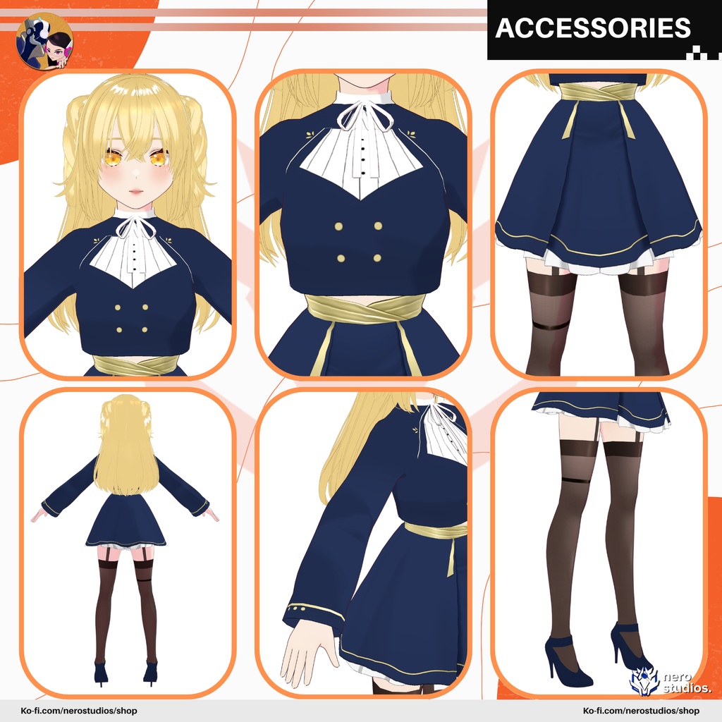 WIZARD MAGICAL GIRL UNIFORM CUTE AND SEXY FULL OUTFIT SET PRESET HAIRSTYLE (VROID FILE) / 魔法使い ファンタジー ドレス ストッキング ハイヒール 3Dモデル ロリータ