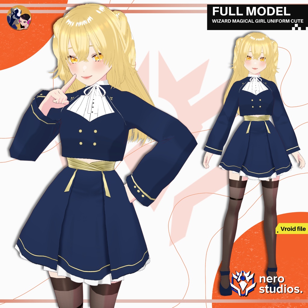 WIZARD MAGICAL GIRL UNIFORM CUTE AND SEXY FULL OUTFIT SET PRESET HAIRSTYLE (VROID FILE) / 魔法使い ファンタジー ドレス ストッキング ハイヒール 3Dモデル ロリータ