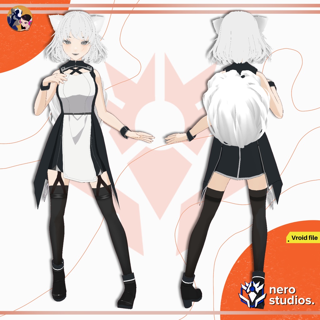 WIZARD MAGICAL FUTURISTIC OUTFIT UNIFORM WHITE FOX GIRL CUTE SEXY STOCKINGS FULL SET PRESET (VROID FILE) / マジシャン 女の子 魔法使い ファンタジー ドレス 制服 キツネ 猫 セクシー ストッキング