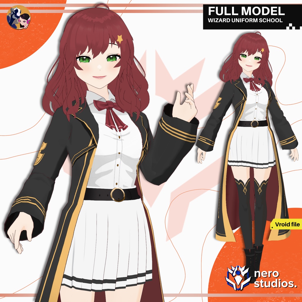 WIZARD UNIFORM SCHOOL MAGICIAN MAGIC CUTE GIRL OUTFIT HAIRSTYLE SEXY FULL OUTFIT (VROID FILES) / 魔法使い マジシャン 魔法のような 女の子 制服 ファンタジー 3Dモデル