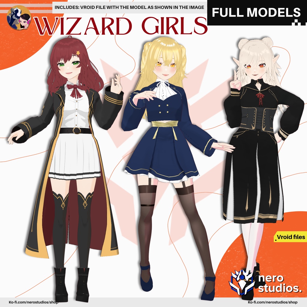 WIZARD UNIFORM SCHOOL MAGICIAN MAGIC CUTE GIRL OUTFIT HAIRSTYLE SEXY FULL OUTFIT (VROID FILES) / 魔法使い マジシャン 魔法のような 女の子 制服 ファンタジー 3Dモデル