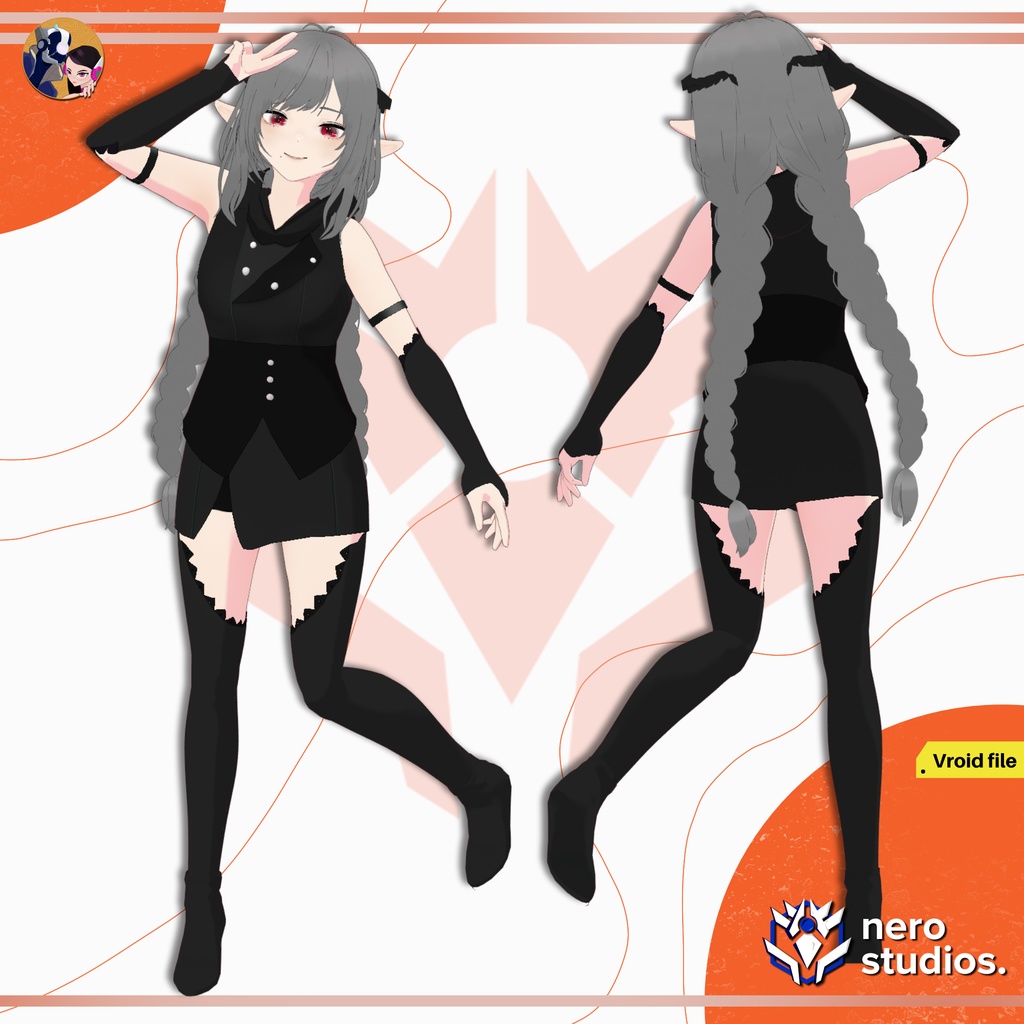 MAGIC DARK ELF WIZARD MAGICIAN FANTASY FOX GIRL CUTE AND SEXY STOCKINGS (VROID FILES) / マジシャン 魔法使い エルフ 女の子 ファンタジー 魔法のような 髪型 ストッキング