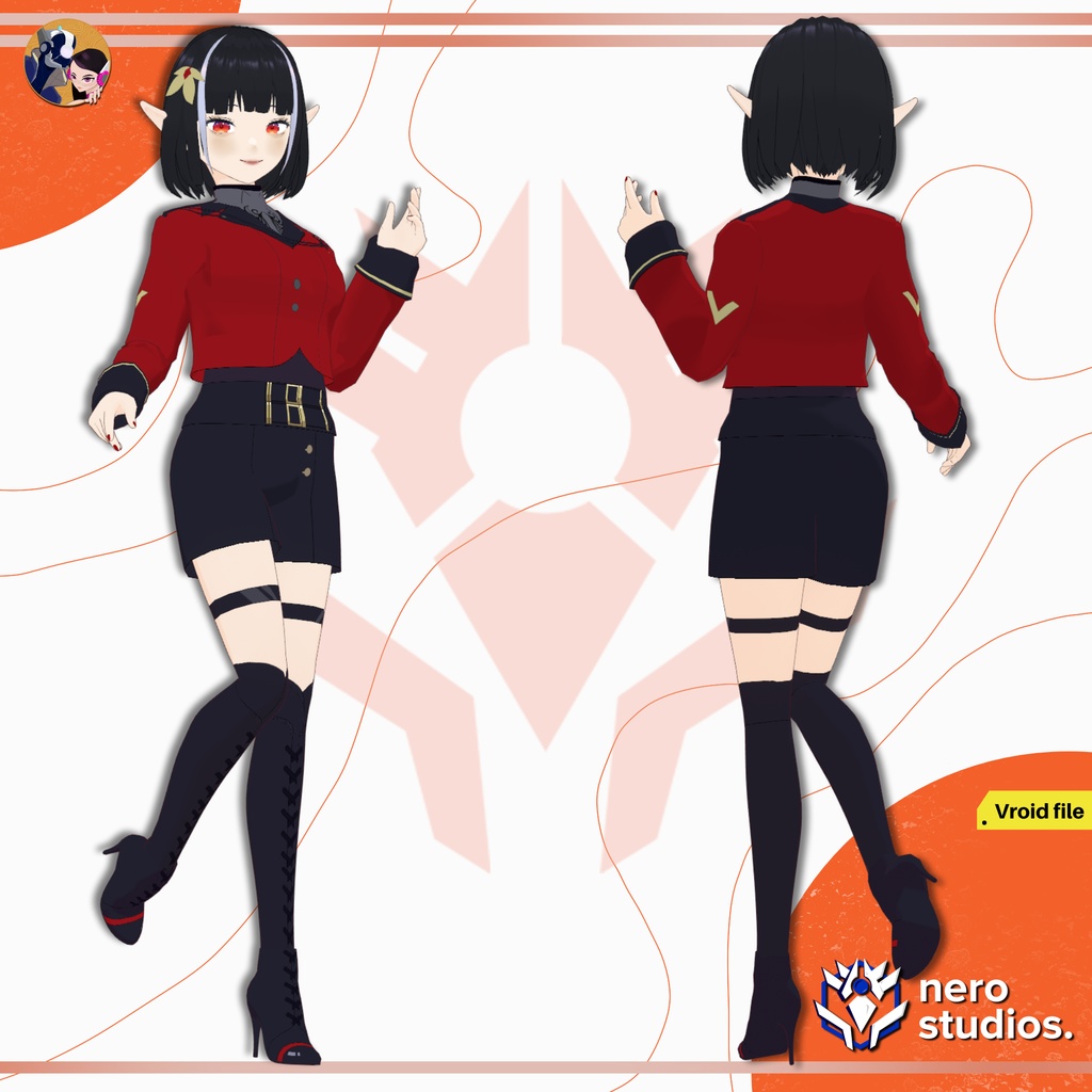 VAMPIRE ELF GOTHIC ELF EARS BLACK OUTFIT PUNK MILITARY SCIFI UNIFORM (VROID FILES) / ヴァンパイア エルフ ゴシック 鎧 SF 網タイツ ストッキング