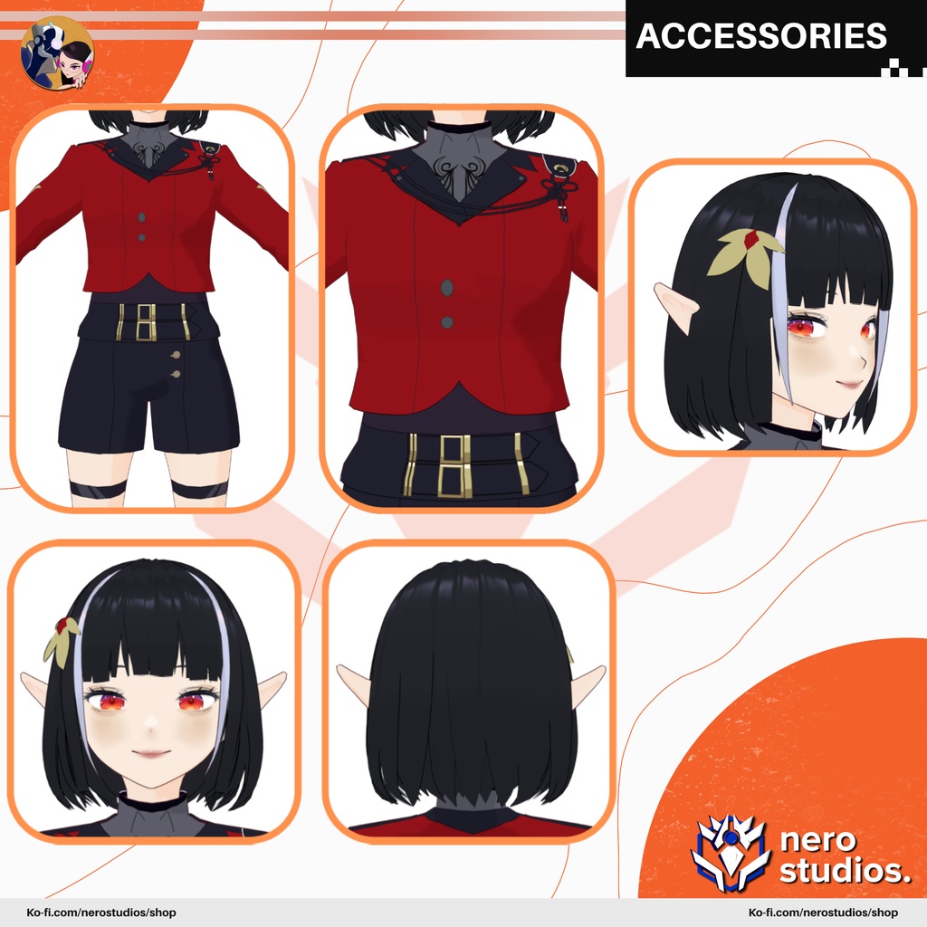 VAMPIRE ELF GOTHIC ELF EARS BLACK OUTFIT PUNK MILITARY SCIFI UNIFORM (VROID FILES) / ヴァンパイア エルフ ゴシック 鎧 SF 網タイツ ストッキング