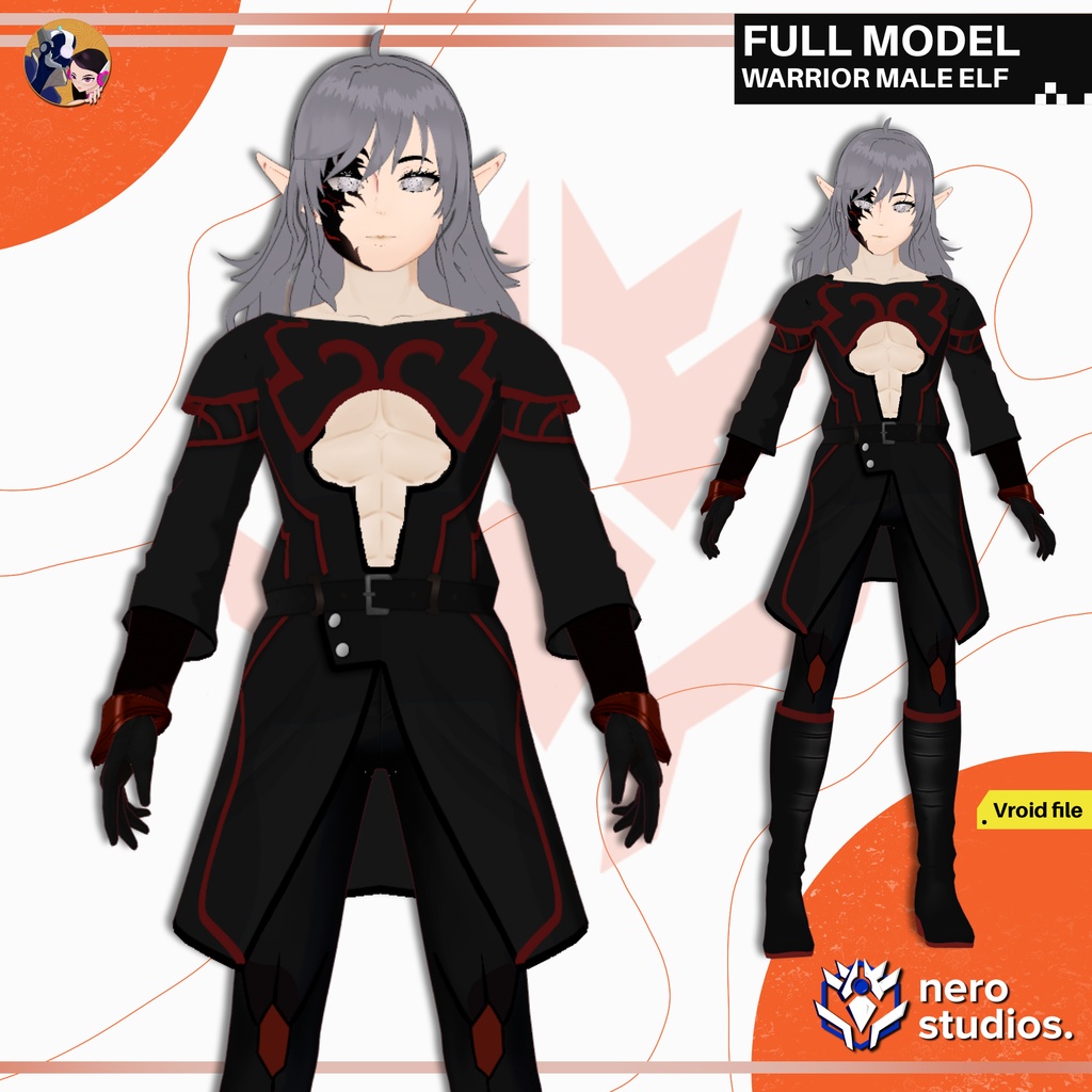 VAMPIRE ELF GOTHIC ELF EARS BLACK OUTFIT PUNK MILITARY SCIFI UNIFORM (VROID FILES) / ヴァンパイア エルフ ゴシック 鎧 SF 網タイツ ストッキング