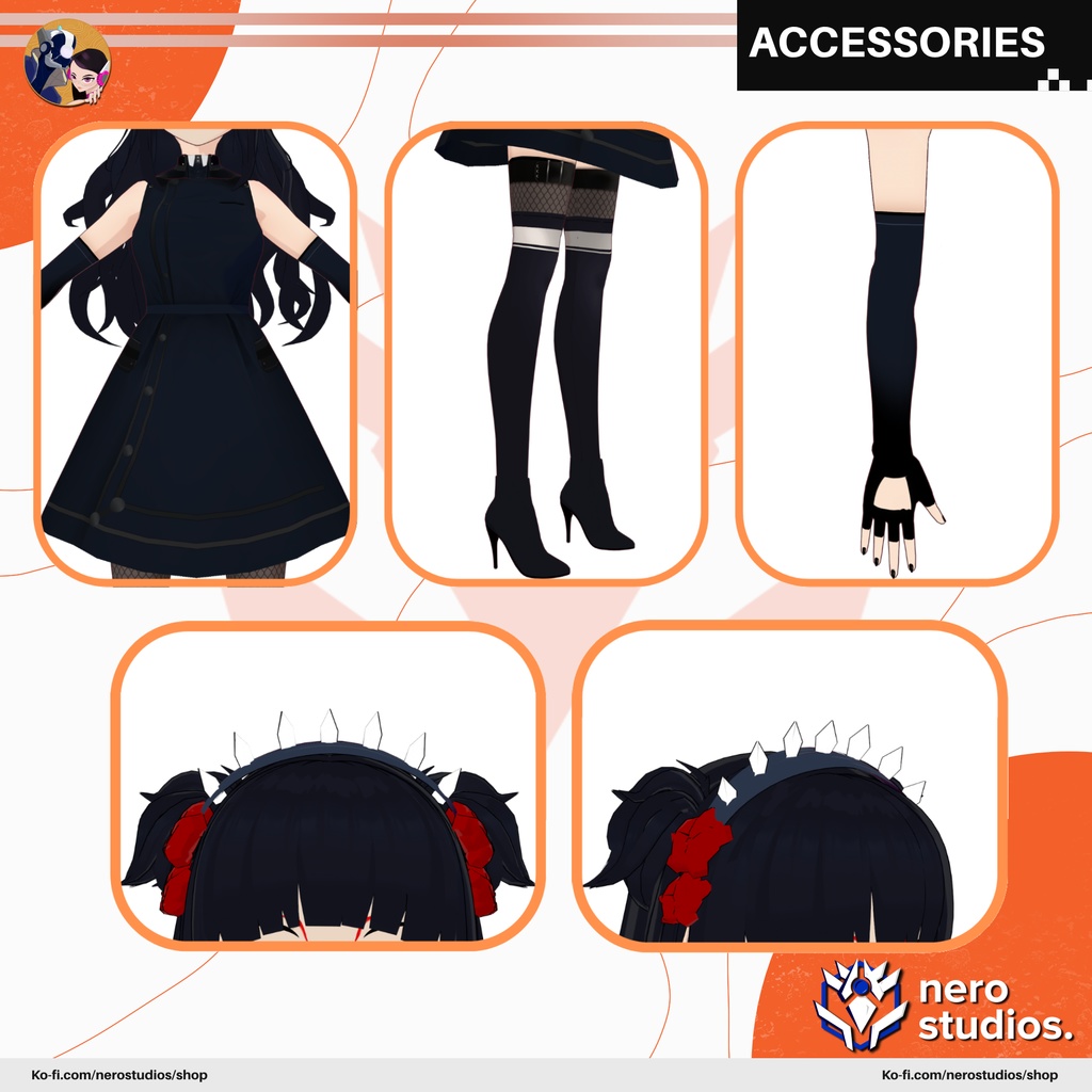 VAMPIRE ELF GOTHIC ELF EARS BLACK OUTFIT PUNK MILITARY SCIFI UNIFORM (VROID FILES) / ヴァンパイア エルフ ゴシック 鎧 SF 網タイツ ストッキング