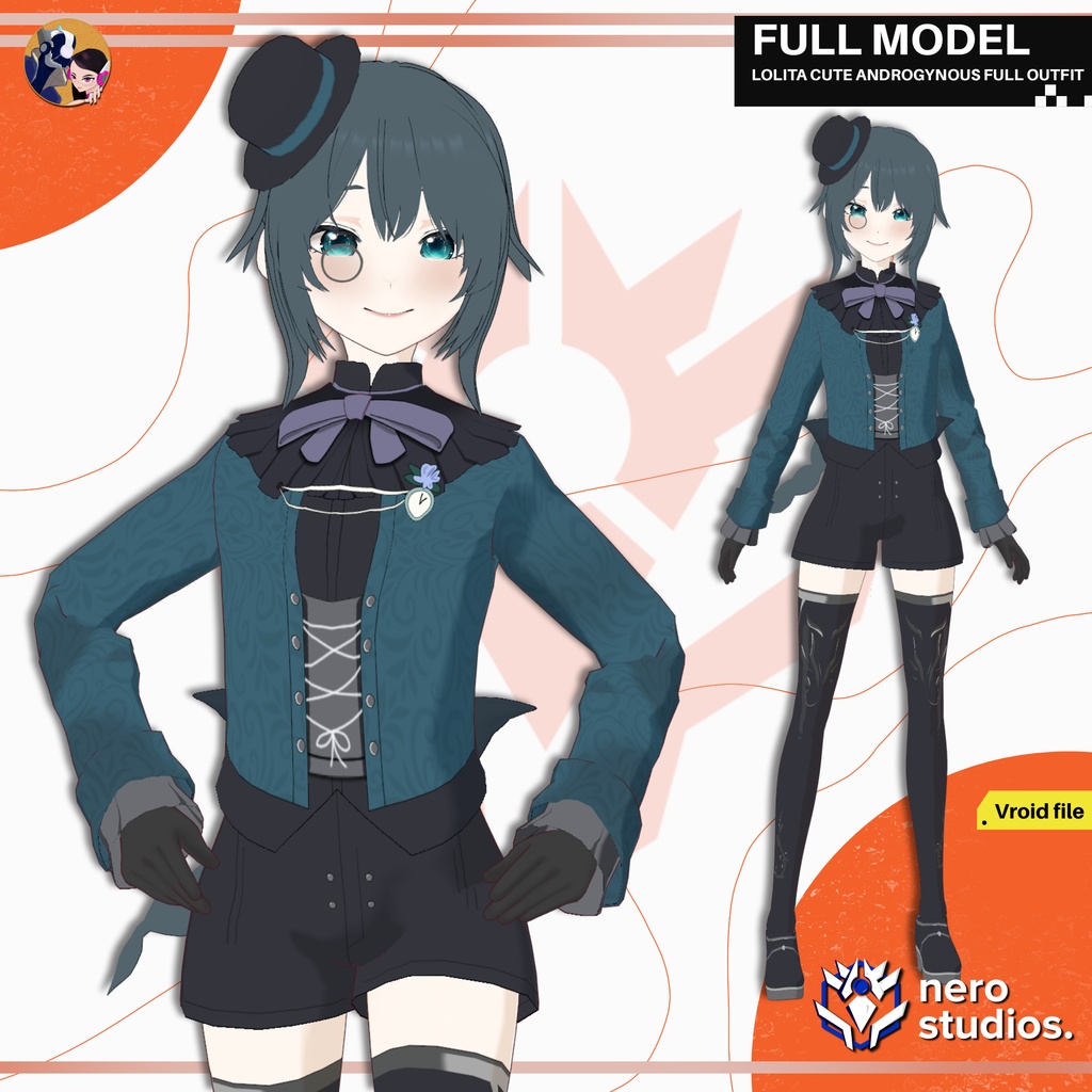 LOLITA CUTE ANDROGYNOUS FULL OUTFIT SET PRESET HAIRSTYLE GOTH (VROID FILE) / ロリータ かわいい ゴシック 女の子 ハイヒール ストッキング ファンタジー