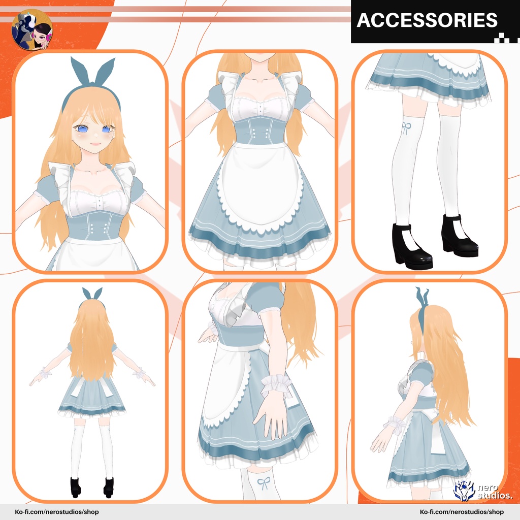 LOLITA MAID ALICE DRESS WONDERLAND SEXY CUTE ANIME SHADED FULL OUTFIT PRESET HAIR TEXTURE (VROID FILE) / ロリータ メイド ドレス セクシー かわいい 髪型 ヘア ハロウィン衣装